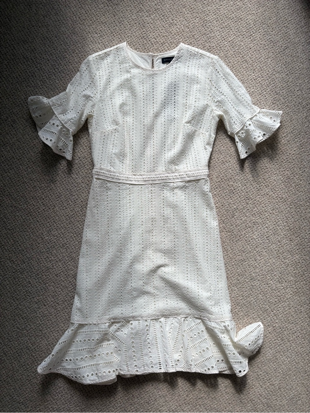 Banana Republic White Eyelet Mini Dress with Ruffle Hem